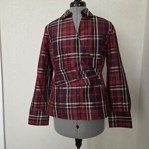 Talbots Burgundy Plaid Blouse